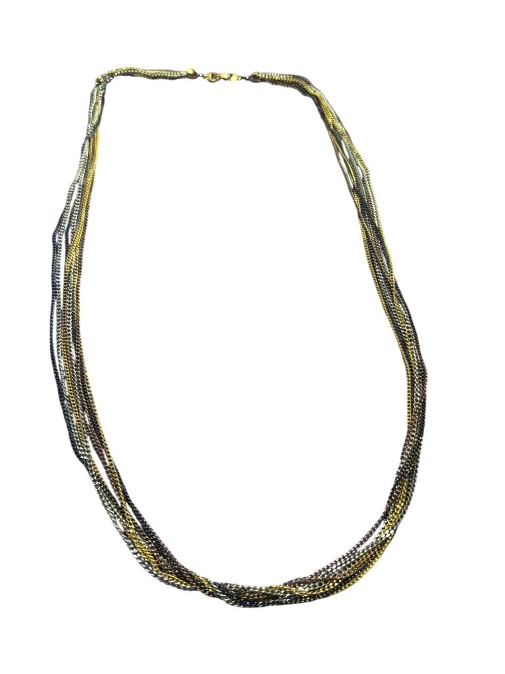Vintage Multi Strand Chain Necklace Goldtone Silvertone Gunmetal Fold Over Clasp